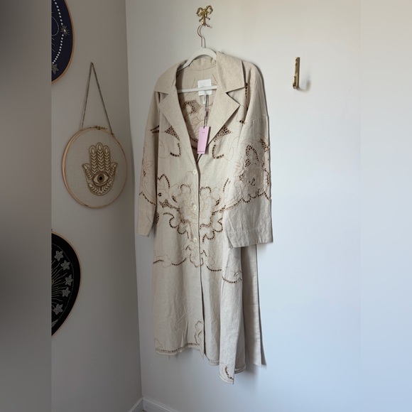 Avec Les Filles Jackets & Blazers - Viral Avec Les Filles Beige Embroidered Long Coat
